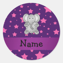 Cute elephant purple pink stars stickers