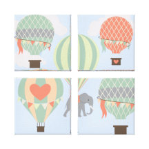 Cute Elephant Riding Hot Air Balloons Rising Stretched Canvas Print