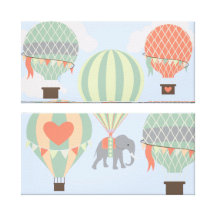 Cute Elephant Riding Hot Air Balloons Rising Canvas Print