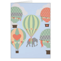 Cute Elephant Riding Hot Air Balloons Rising Card