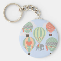 Cute Elephant Riding Hot Air Balloons Rising Keychain