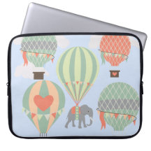 Cute Elephant Riding Hot Air Balloons Rising Laptop Computer Sleeve