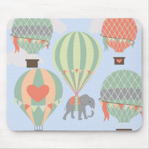 Cute Elephant Riding Hot Air Balloons Rising Mouse Pad