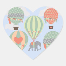 Cute Elephant Riding Hot Air Balloons Rising Stickers