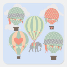 Cute Elephant Riding Hot Air Balloons Rising Stickers