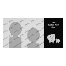 Cute Elephants. Cartoon on Black. Customized Photo Card