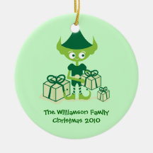 Cute Elf with Presents Christmas Tree Ornaments