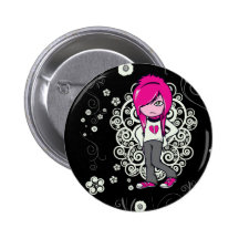 cute emo girl swirls vector illustration buttons