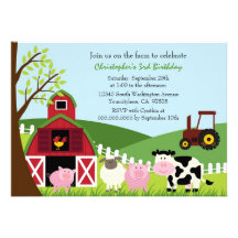 Cute farm animals barn birthday party invitation