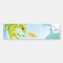 cute fiery dragon and castle scene bumper stickers