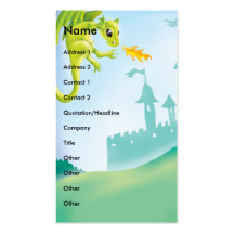 cute fiery dragon and castle scene business card templates