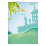 cute fiery dragon and castle scene card