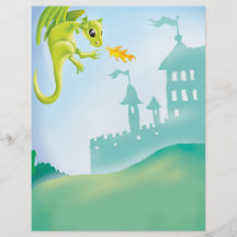 cute fiery dragon and castle scene flyer