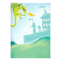 cute fiery dragon and castle scene personalized invitation