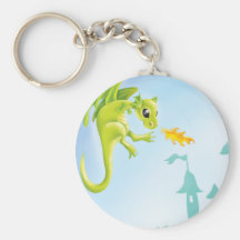 cute fiery dragon and castle scene key chain