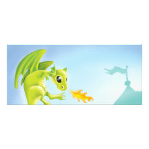 cute fiery dragon and castle scene rack card design