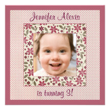 Cute floral girl's photo birthday party invitation
