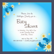 Cute Foot Prints Pretty Daisies Baby Shower Invite invitations