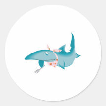 cute funny hungry shark round sticker