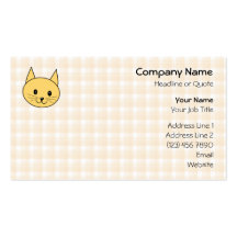 Cute Ginger Cat. Check background. Business Card