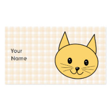 Cute Ginger Cat. Check background. Business Card Template