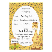 Cute Giraffe Birthday Party Invitations