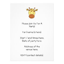 Cute Giraffe Cartoon. Personalized Invites