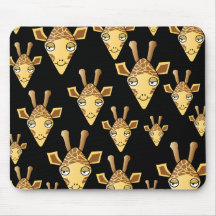 Cute Giraffe Faces, on Black. Mouse Pads