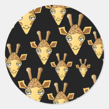 Cute Giraffe Faces, on Black. Round Stickers