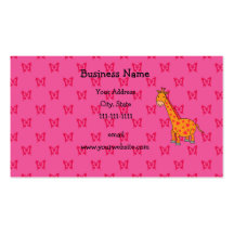 Cute giraffe pink butterflies business card