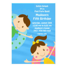 CUTE Girl & Boy Pool Party Birthday Invitation
