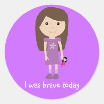 Cute Girl & Doll I Was Brave Today Lilac Stickers