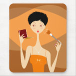 Cute Girl Putting On Make-Up Mousepads