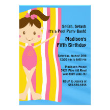 CUTE Girls Pool Party Birthday Invitation