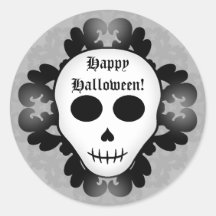 Cute girly gothic glam skull Happy Halloween Round Sticker