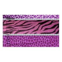 Cute Girly Purple Animal Print Diamond Business Card Template