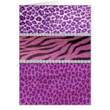 Cute Girly Purple Animal Print Diamond Cards