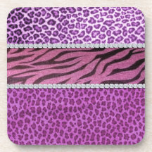 Cute Girly Purple Animal Print Diamond Coasters