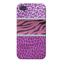 Cute Girly Purple Animal Print Diamond iPhone 4 Covers