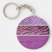 Cute Girly Purple Animal Print Diamond Key Chains