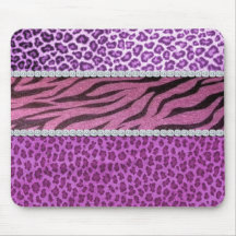 Cute Girly Purple Animal Print Diamond Mouse Pads