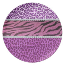 Cute Girly Purple Animal Print Diamond Party Plate