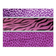 Cute Girly Purple Animal Print Diamond Postcards