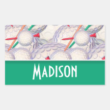 Cute Golf Balls & Tees Pattern Rectangle Sticker