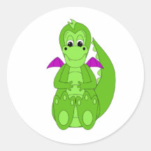 Cute Green And Purple Dragon Round Sticker