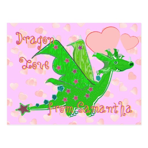 Cute Green Dragon Love Hearts Kids Postcard