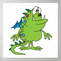cute green dragon monster creature print