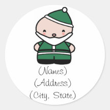 Cute Green Santa Holiday Address Label Stickers