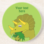Cute Green Triceratops Cartoon Dinosaur Beverage Coasters