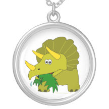 Cute Green Triceratops Cartoon Dinosaur Personalised Necklace